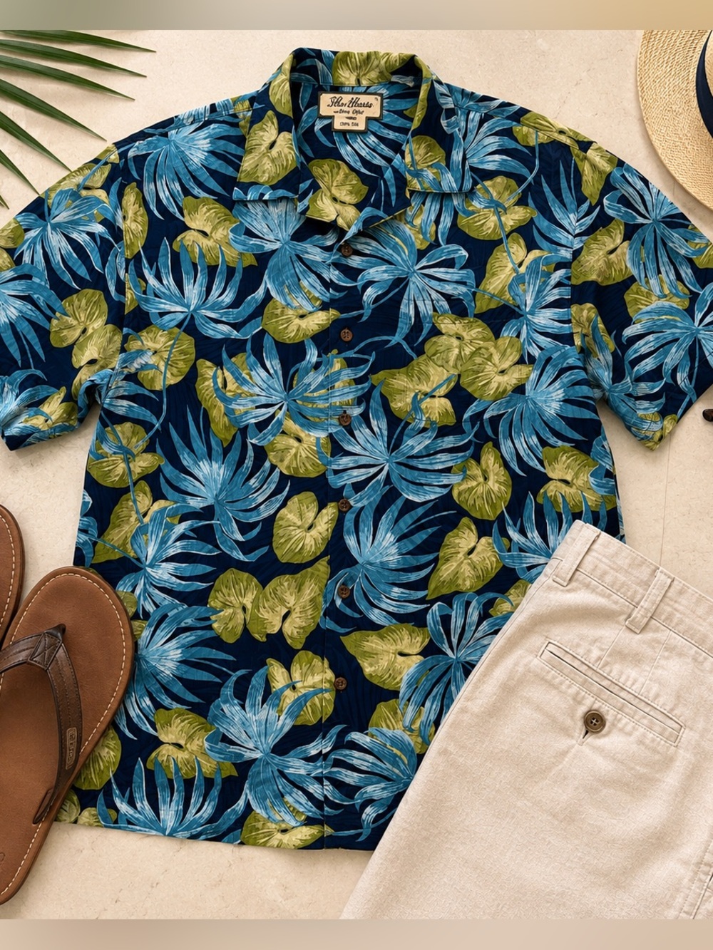 Pusser’s Island Reserve 100% Silk Hawaiian Shirt Medium Blue Tropical Floral